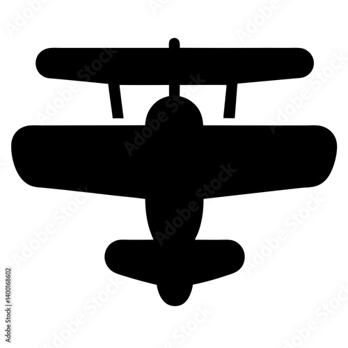 Silhouette illustration of a classic biplane airplane viewed from below