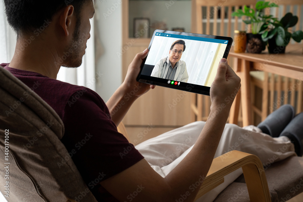 Doctor video call online by modish telemedicine software application for virtual meeting with patient