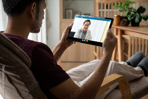 Obraz na płótnie Doctor video call online by modish telemedicine software application for virtual meeting with patient w salonie