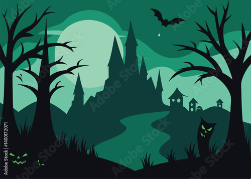spooky silhouette forest landscape vector illustra