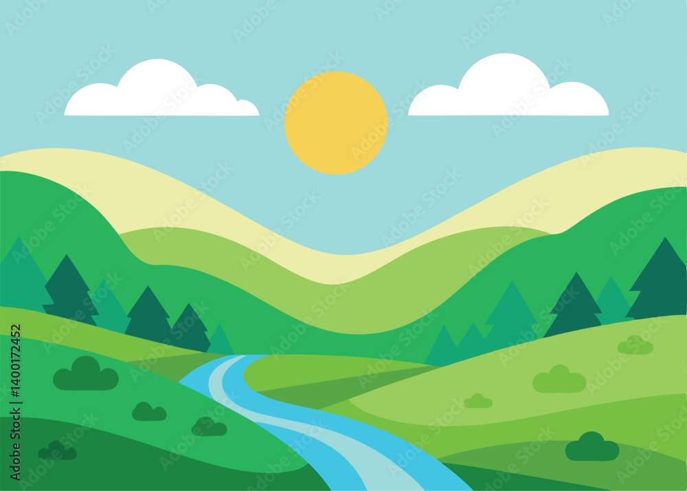 Fototapeta premium spring or summer landscape with field green hills
