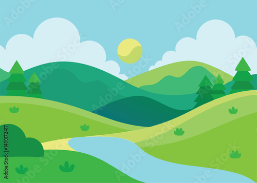spring or summer landscape with field green hills