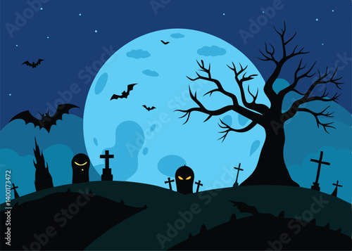 vector illustration of a night landscape