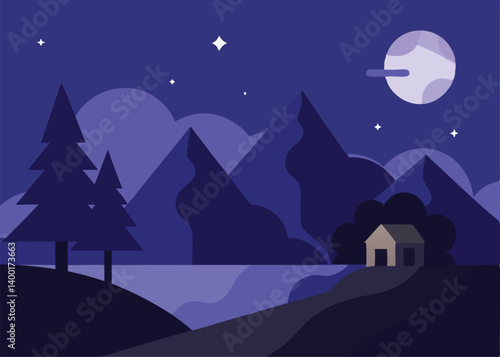 wonderful night landscape vector illustration