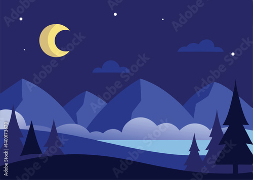 wonderful night landscape vector illustration