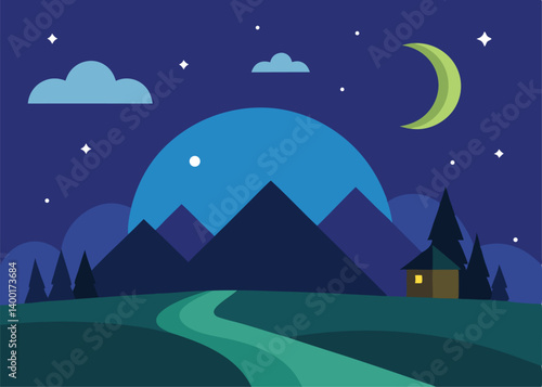 wonderful night landscape vector illustration
