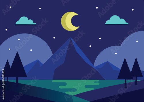 wonderful night landscape vector illustration