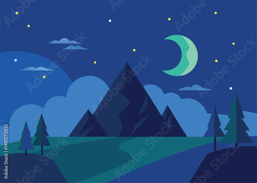 wonderful night landscape vector illustration