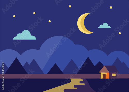 wonderful night landscape vector illustration