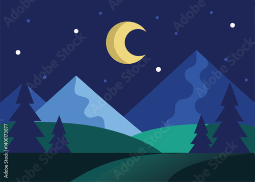 wonderful night landscape vector illustration