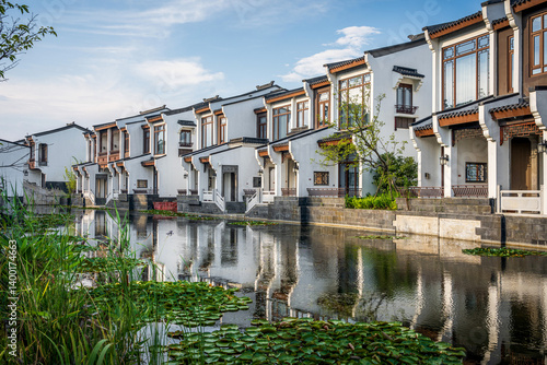 Obraz na płótnie Tranquil Waterfront Residences w salonie