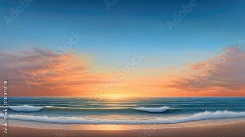 Wallpaper Mural Serene Beach Sunset with Calm Waves and Colorful Sky at Dusk in Vibrant Paradise Landscape Torontodigital.ca