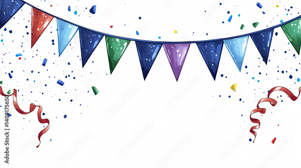 Obraz premium Cheerful Party Decoration with Pennant Banner and Confetti Showcasing Festive Celebration Joy
