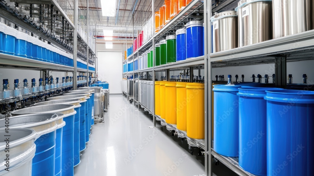 Compact yarn dyeing vessels arranged in clean, organized production lab Compact yarn dyeing vessels arranged in clean, organized production lab