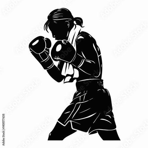 Empowering Silhouette of a Female Boxer in Motion