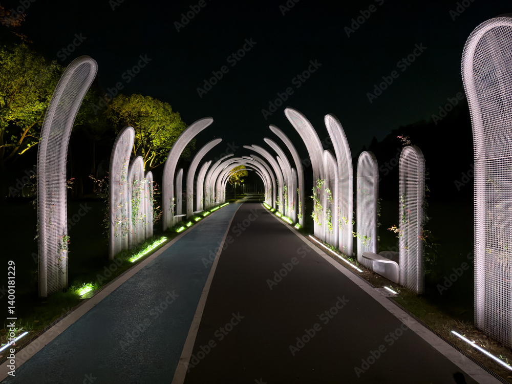 Enchanted Nightwalk through Illuminated Pathway