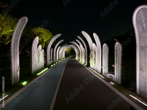 Obraz na płótnie Enchanted Nightwalk through Illuminated Pathway w salonie
