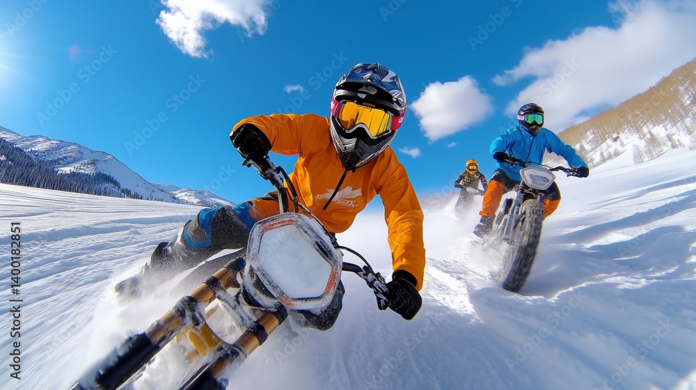 A man in an orange jacket is riding a dirt bike
