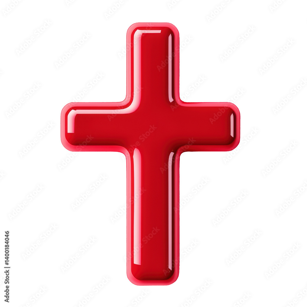 glossy red cross symbol with shiny, reflective surface on transparency background glossy red cross symbol with shiny, reflective surface on transparency background