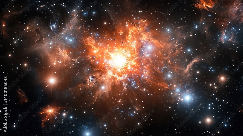 Stunning cosmic nebula explosion with vibrant celestial clouds and bright stars in deep space panorama Stunning cosmic nebula explosion with vibrant celestial clouds and bright stars in deep space panorama