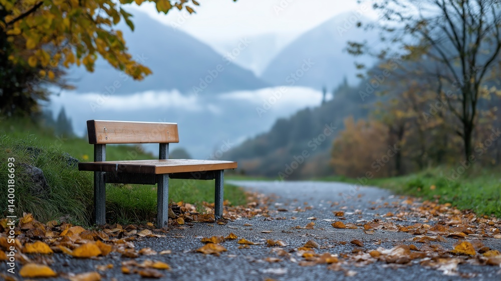 A bench is sitting on a path in the woods