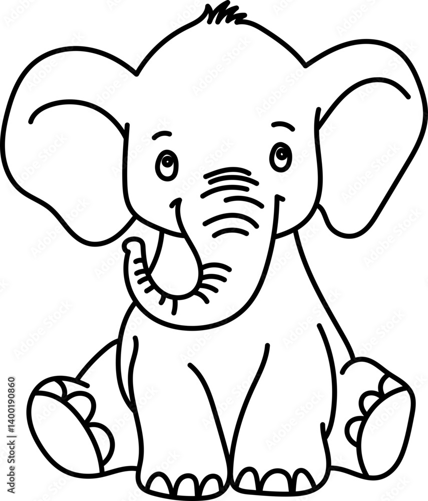 Coloring Page Outline of Cartoon Elephant. Jungle Animals. Coloring Book for Kids. Coloring Page Outline of Cartoon Elephant. Jungle Animals. Coloring Book for Kids.