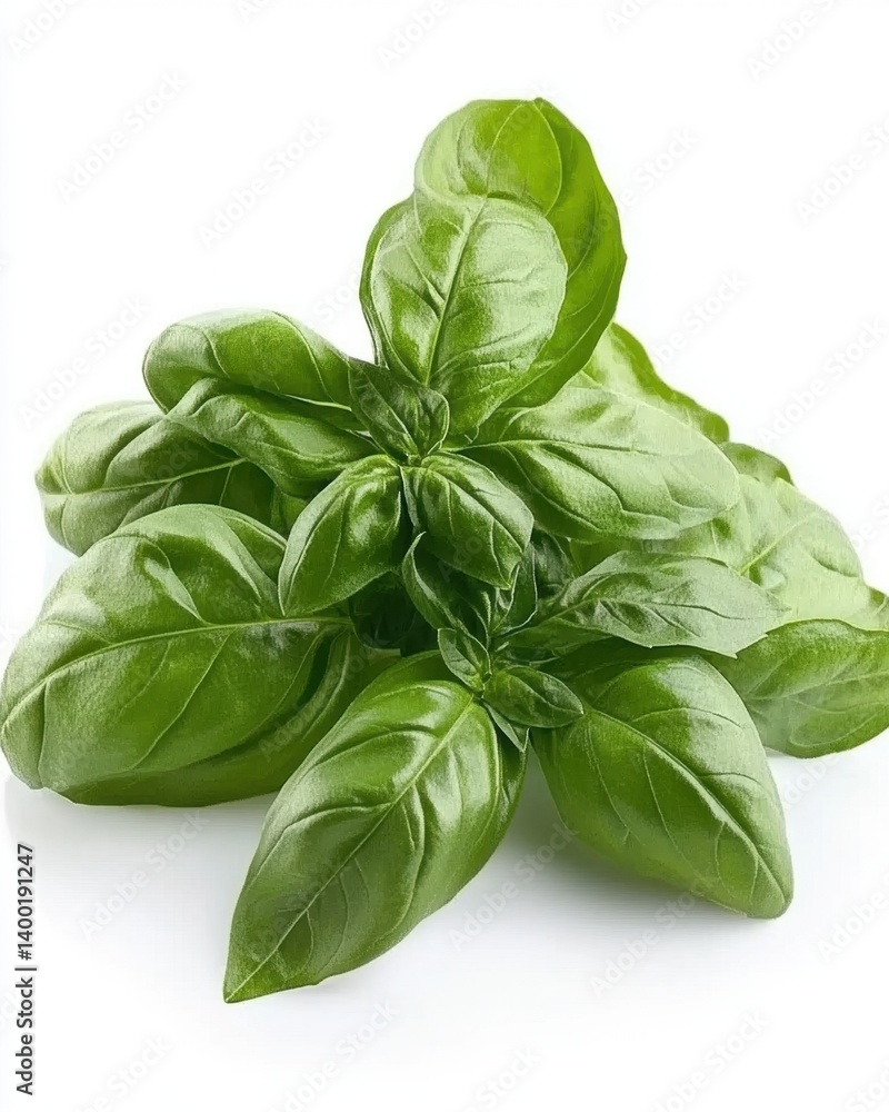 Fresh basil leaves vibrant green culinary herb aromatic plant ingredient for cooking and seasoning on white background studio shot close up Fresh basil leaves vibrant green culinary herb aromatic plant ingredient for cooking and seasoning on white background studio shot close up