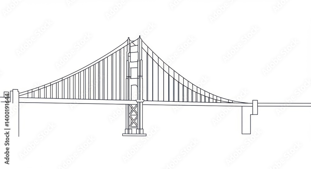 Obraz premium Line Art Drawing of Golden Gate Bridge Suspension Cables
