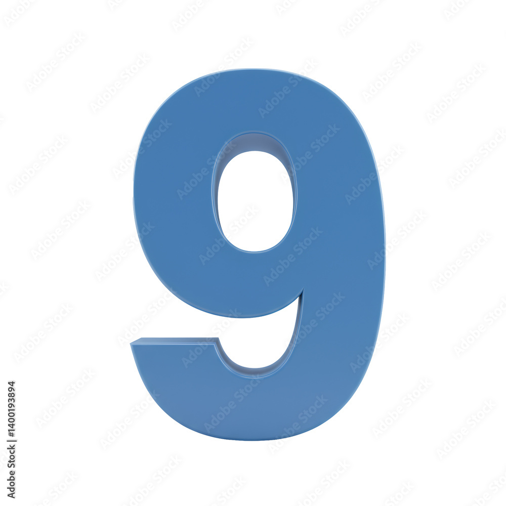 3D Blue Number Nine on Transparent Background 3D Blue Number Nine on Transparent Background