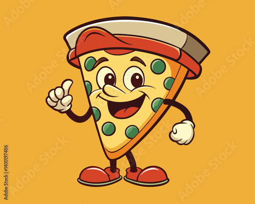 Pizza Character Illustration. Happy Slice Cartoon Mascot