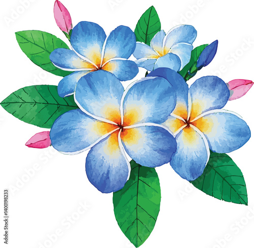Watercolor Plumeria flower bouquet vector illustration 