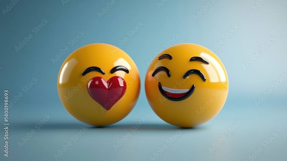 A pair of cheerful emoji faces, one smiling widely and the other with a heart-shaped mouth, surrounded by small heart shapes. A pair of cheerful emoji faces, one smiling widely and the other with a heart-shaped mouth, surrounded by small heart shapes.