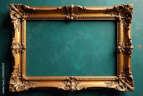 Ornate antique gold frame, distressed details, frame mockup, decoration