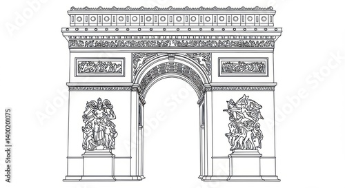 Line Illustration of the Arc de Triomphe with Classical Ornament Details