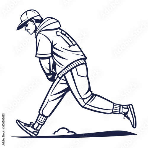 Urban Street Style Man Walking Outline Line Art Vector Image