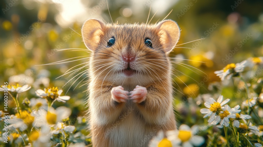 Adorable Harvest Mouse in a Field of Daisies Adorable Harvest Mouse in a Field of Daisies