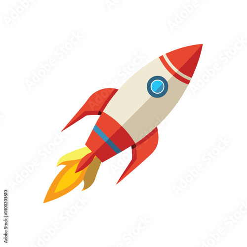 Rocket space ship launch, Flying cartoon rocket. Vector illustration isolated on white background