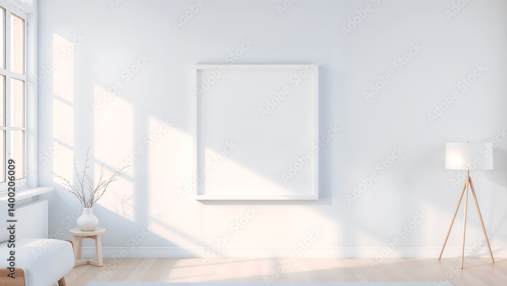 Vertical frame mockup in cozy minimalist living room with natural lighting and neutral colors. Generative AI