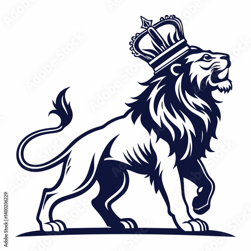 Black and White Majestic Lion Crown Vector - Roaring Heraldic Art