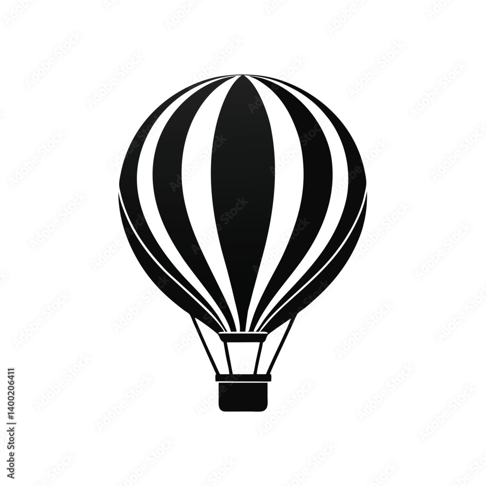 Fototapeta premium Hot Air Balloon silhouette in black on a white background, graphic illustration for travel and adventure