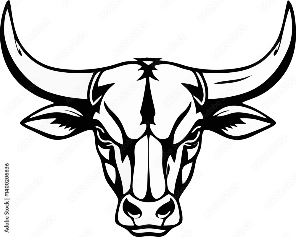 black-and-white vector icon of a bull black-and-white vector icon of a bull