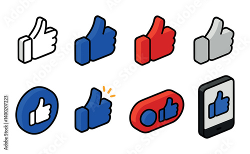 Isometric flat vector set of icons of social media hearts: like button, heart reaction, heart counter, heart comment, share with heart, pinned heart post, favorite post, profile with heart. isolated