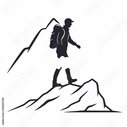 Black and White Hiker Silhouette Vector Art | Mountain Art
