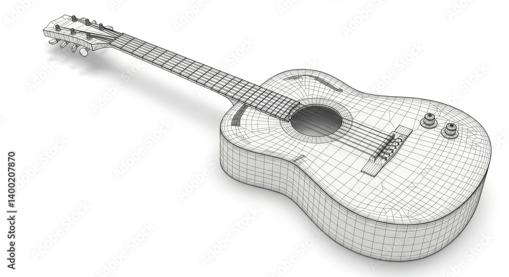 Detailed Wireframe 3D Model of a Guitar Detailed Wireframe 3D Model of a Guitar