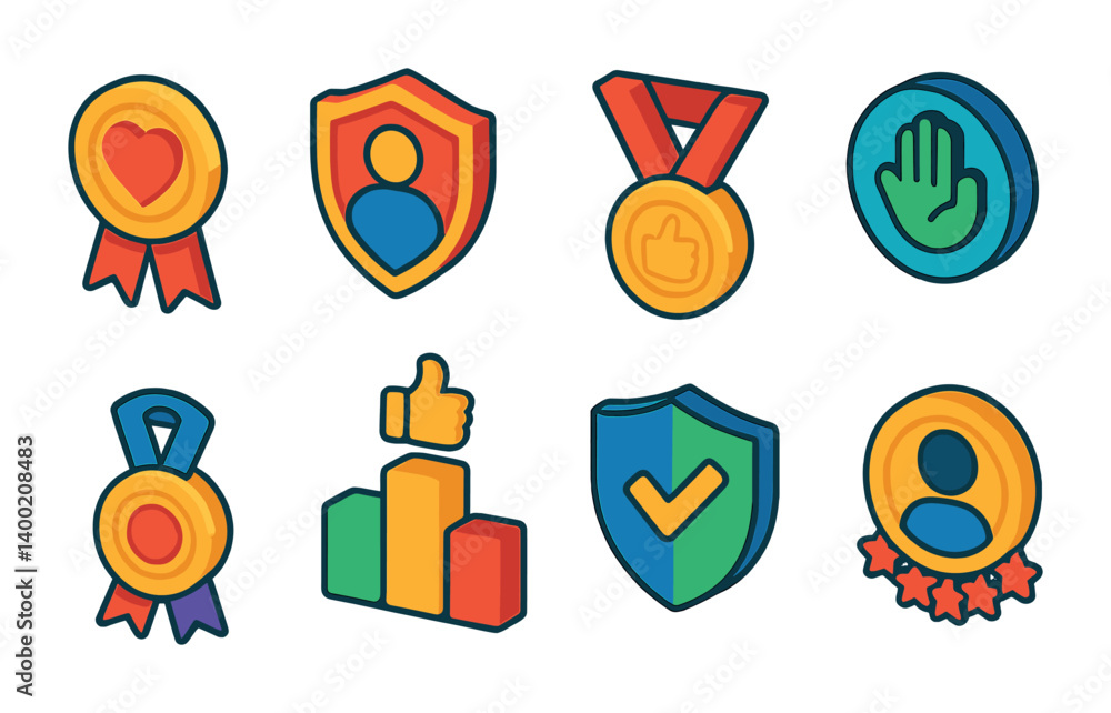 Awards and achievement icons set: 3d style for recognition and success Awards and achievement icons set: 3d style for recognition and success