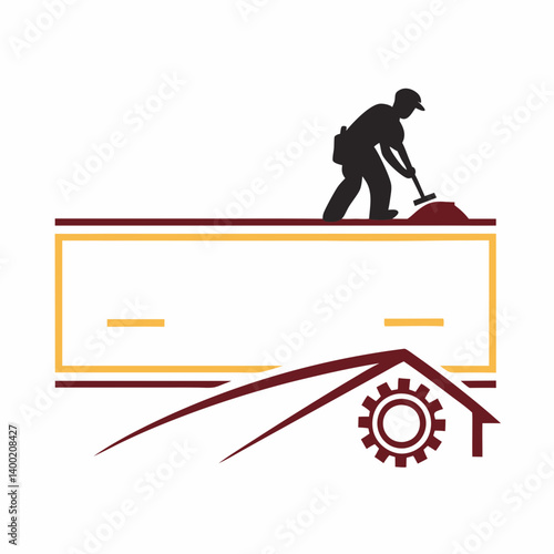 Vector Roofing Company Logo Roofer Silhouette Gear House Construction