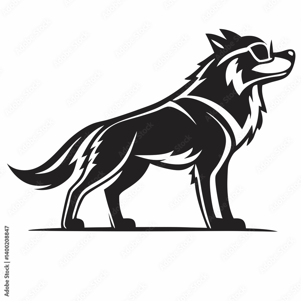 Cool Stylish Black and White Vector Wolf Sunglasses Mascot Animal Graphic Art Cool Stylish Black and White Vector Wolf Sunglasses Mascot Animal Graphic Art