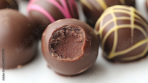 Dark chocolate truffle with a delicate cocoa powder coating, filled with rich chocolate ganache