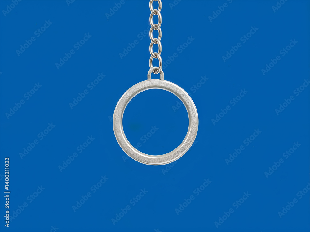 Minimal round keychain mockup with chain on blue background, suitable for product or branding presentation. Generative AI