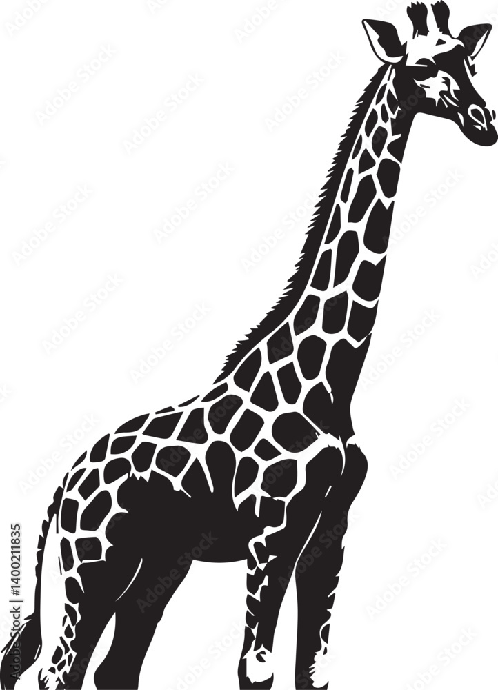 Fototapeta premium Black and White Giraffe Vector | Animal Silhouette Clipart Illustration